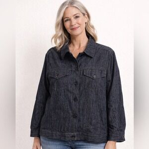 Drapers & Damons Petites Textured Stripe Button Front Jacket Women PS